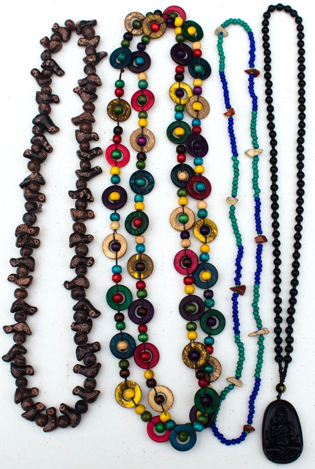 Vintage to Now Lot of 4 Mixed Materials necklaces – Wood, Glass, Ceramic