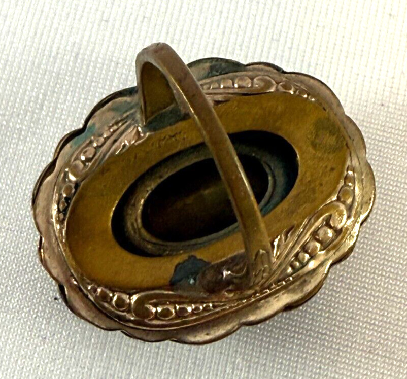 Vintage Cognac & Clear Rhinestone Antiqued Gold Tone Oval Ring Size 4.25