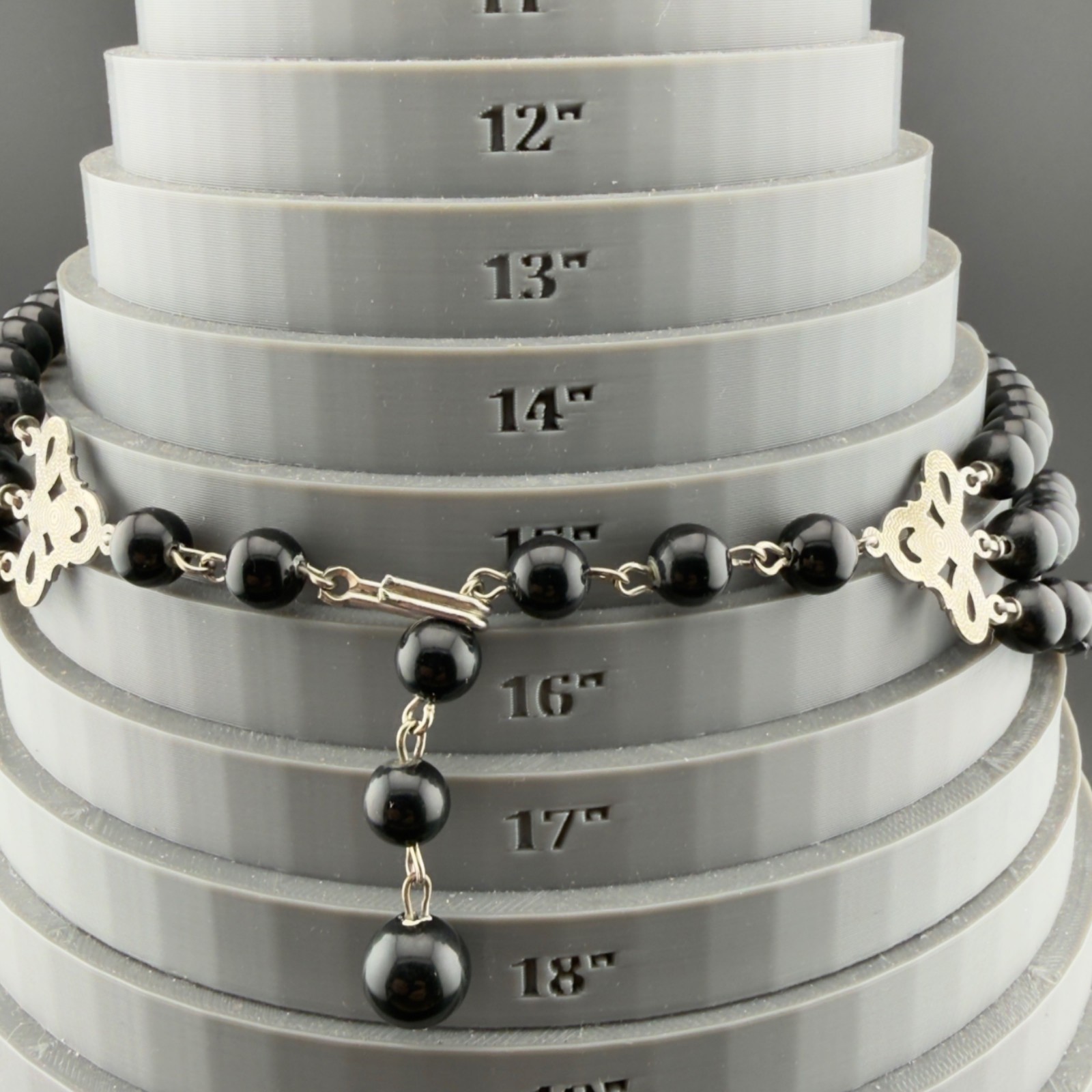 Vintage Beaded Statement Necklace Black Silver Acrylic Multi Strand