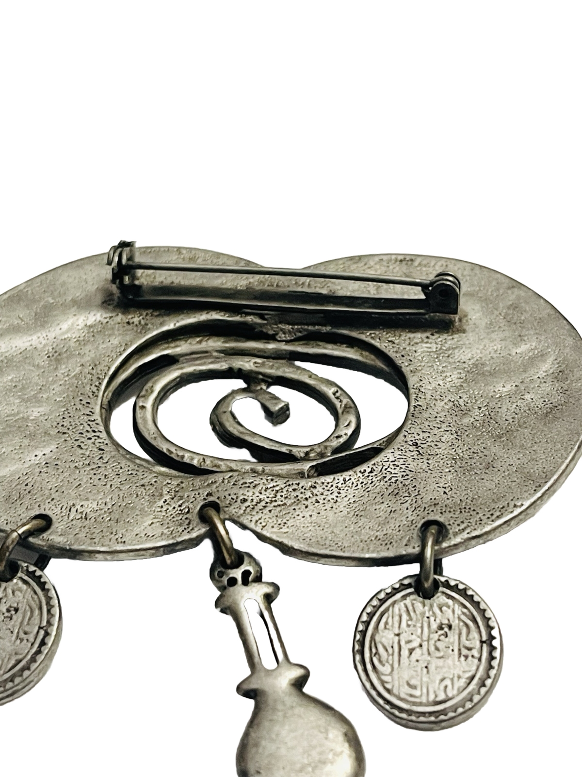 Vintage Renaissance Era Pewter 3 Charm Whimsical Brooch.