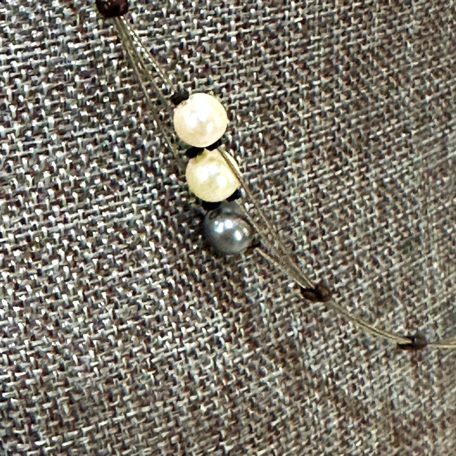 Floating Faux Pearl Necklace Gray and White 3-in-1 Strand 12 Inch Dainty Vintage