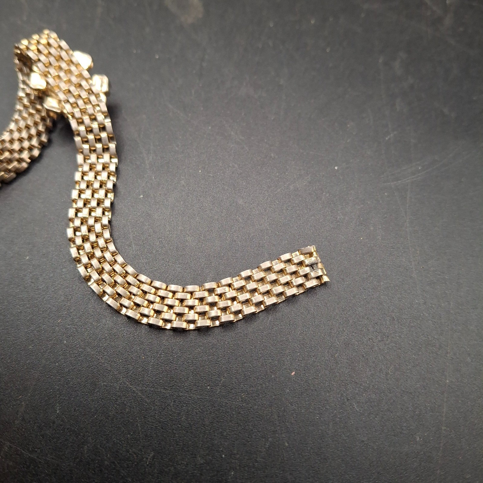 Vintage Gold Tone Mesh Bracelet Blue Moonstone Faux Cabochon Repair As Is Retro