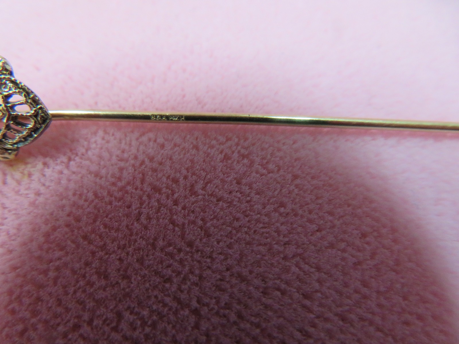 Vtg BDA 14K Solid Y. Gold Stick with 1/20 12k GF Diamond Top Stick Pin 1.13 G