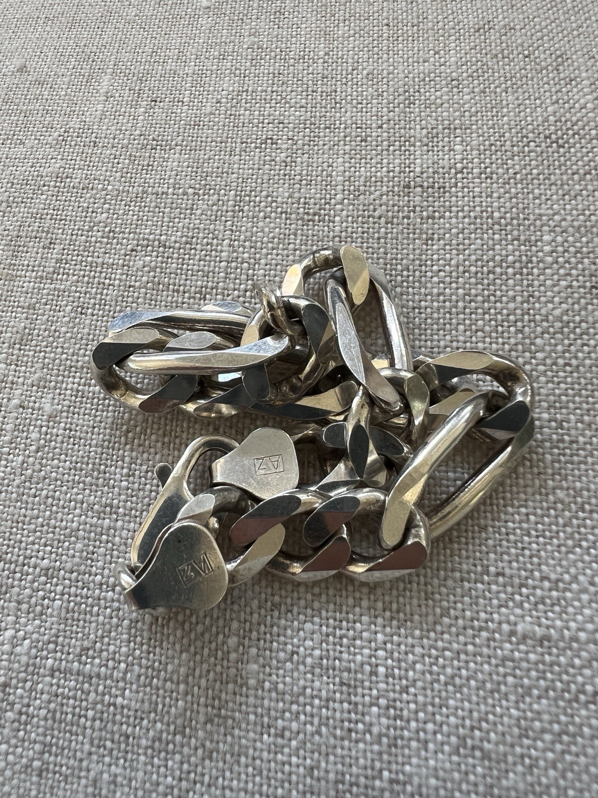 Vintage heavy solid 925 Italy AZ Sterling silver figaro chain bracelet 7.25”