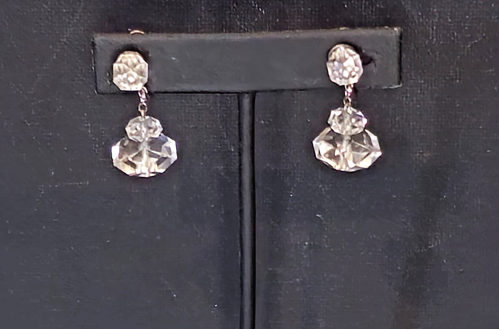 Vintage Sterling Silver Clear Crystal Screw‑Back Earrings – Faceted Glass Drops,