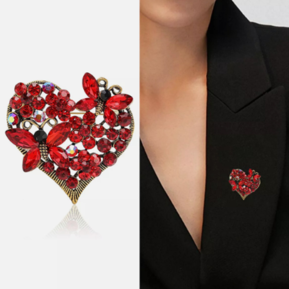 Easter Spring Heart Brooch –Butterfly and Flower Design, Perfect Gift for Spring