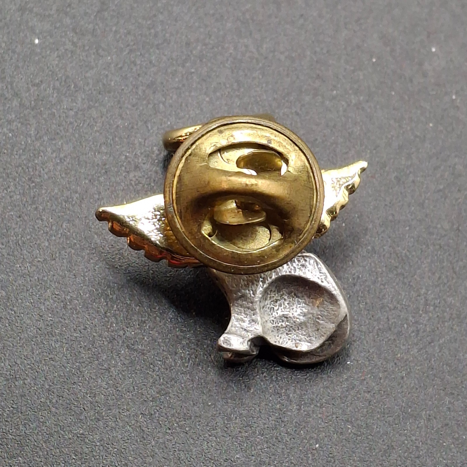 Vintage Guardian Angel Cat Pin Gold Wings Halo Pet Memorial Lapel Brooch