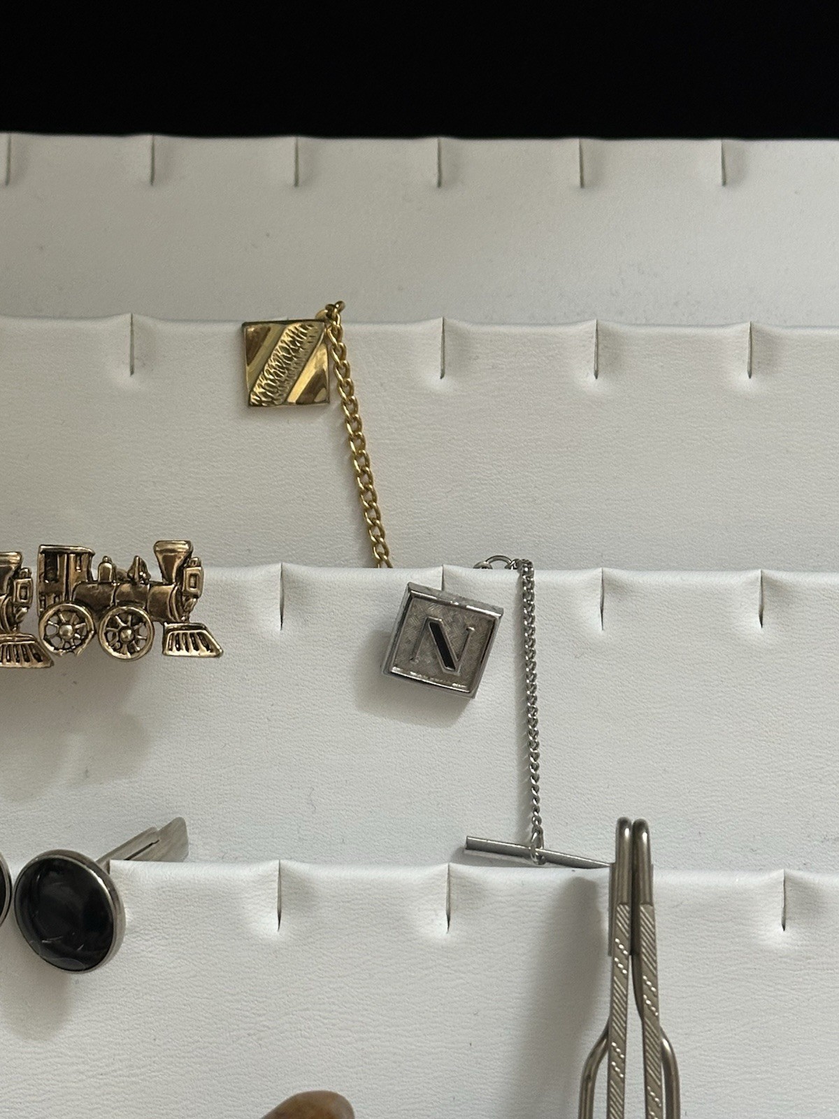Vintage Lot Gold Silver Tone Glass Gemstones Cuff links Tie Clip Tie Tack 22pc