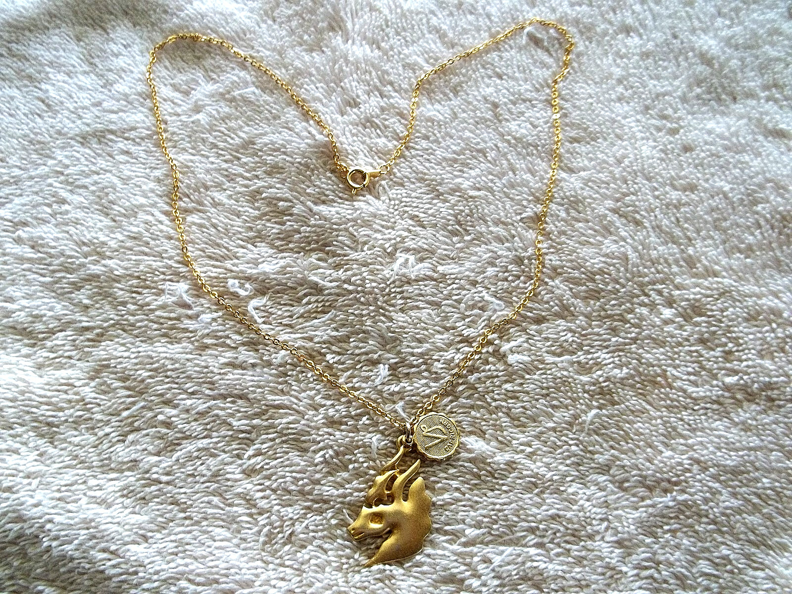 Capricorn Pendant, Signed, Gold Tone Metal, Nicely Detailed Brushed Metal Finish