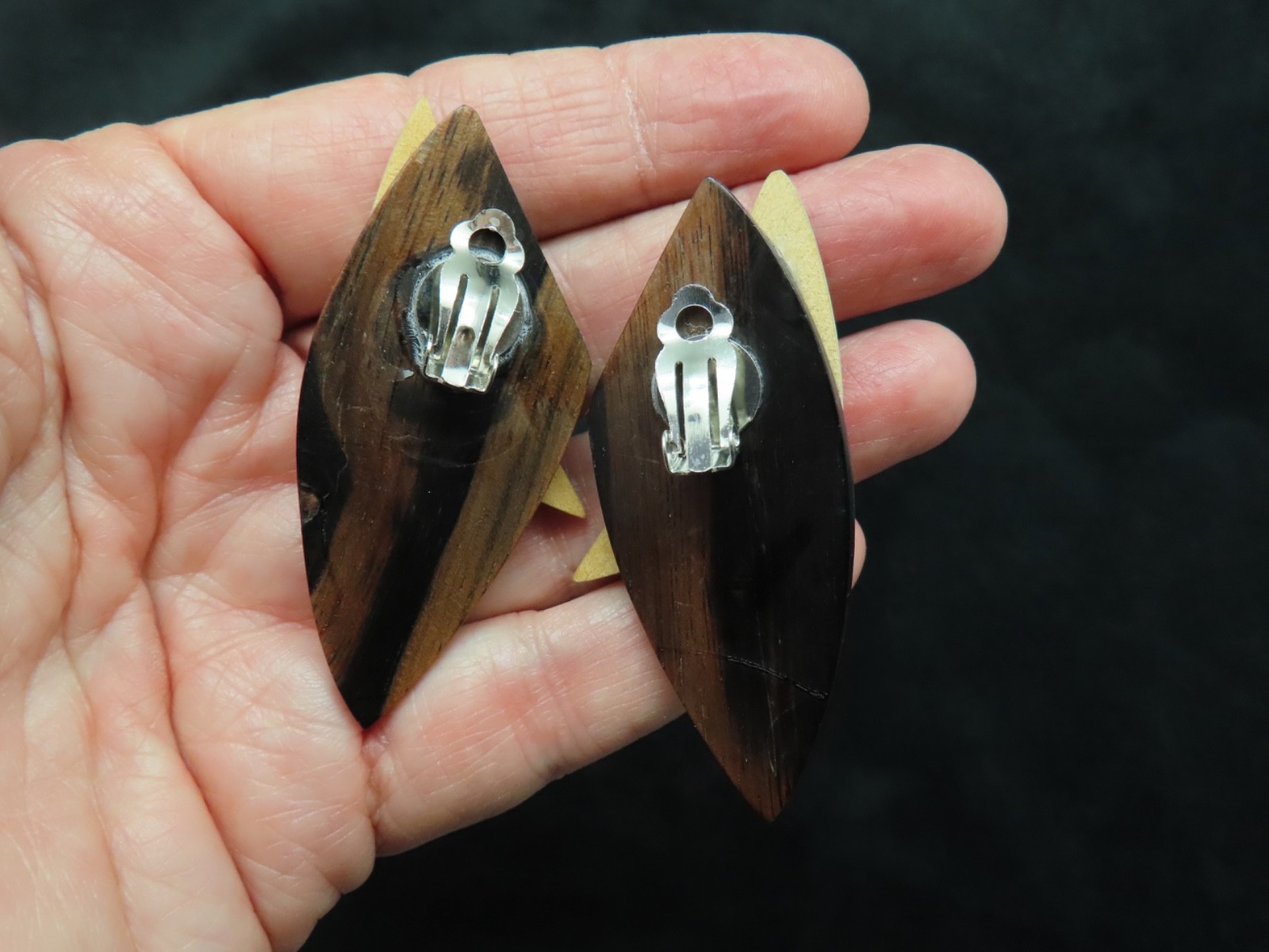 Vintage 1980’s Wooden Oversize w/MOP Shell Clip Earrings