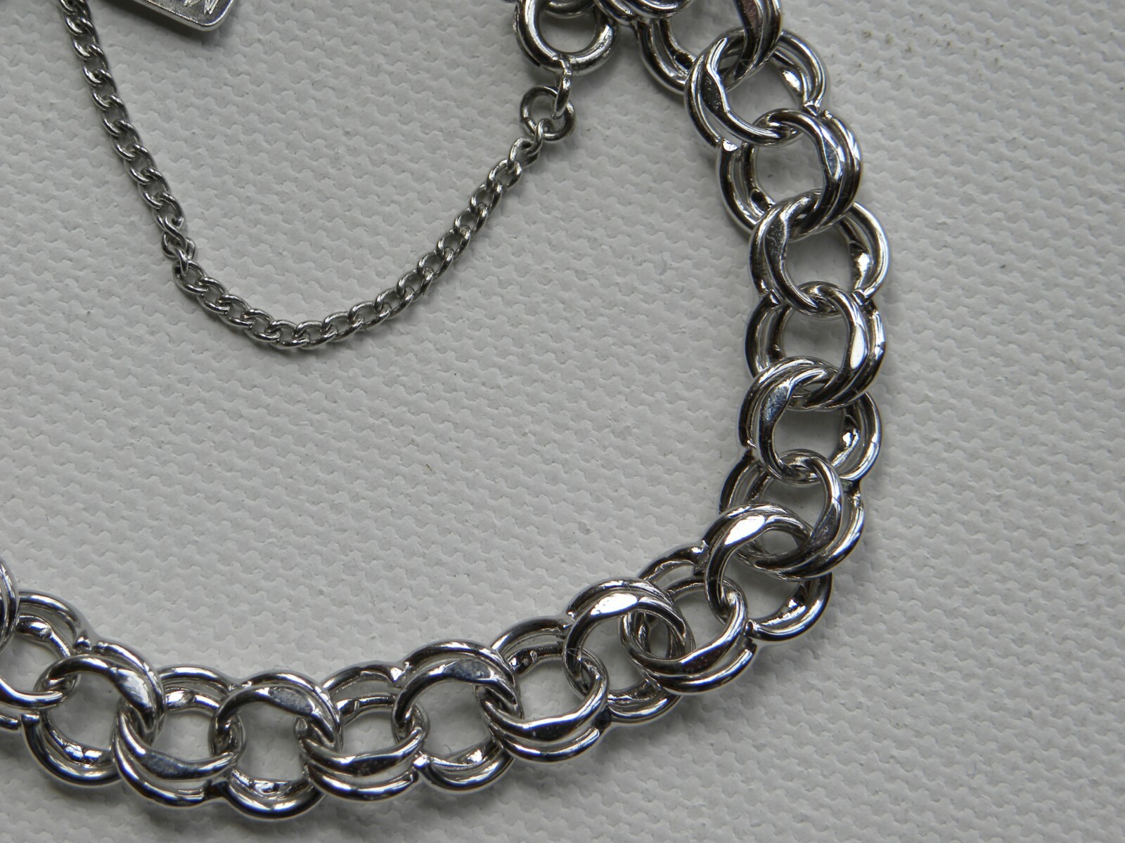 MONET Starter Charm Bracelet Double Link Silver Tone 7 1/8 Inch Safety Chain Vtg