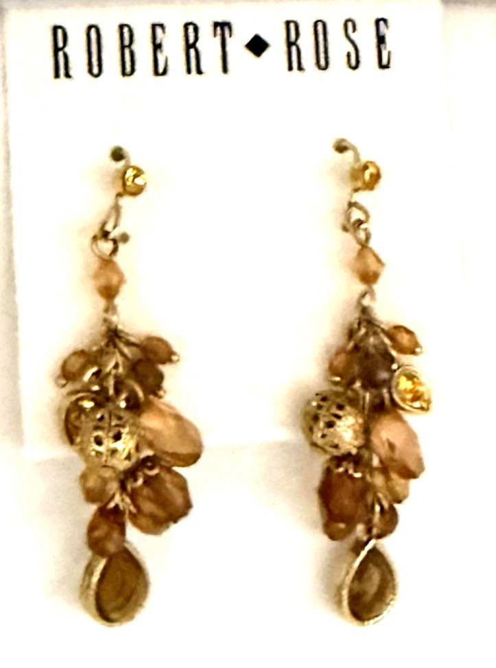Vintage Robert Rose Gold Tone Amber Honey Beaded Lariat Style Pendant Necklace