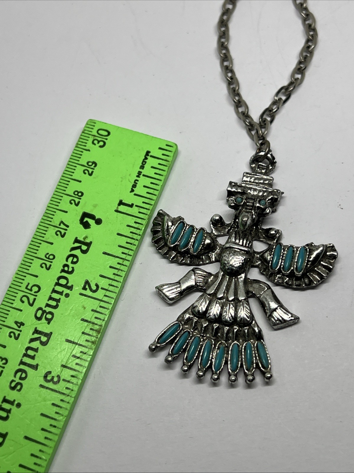 Vintage Faux Turquoise Native South Western Kachina Dancer Pendant Necklace