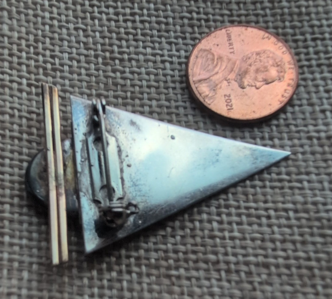Vintage Geometric Modernist Brooch Triangle Abalone Sterling Mixed Metal