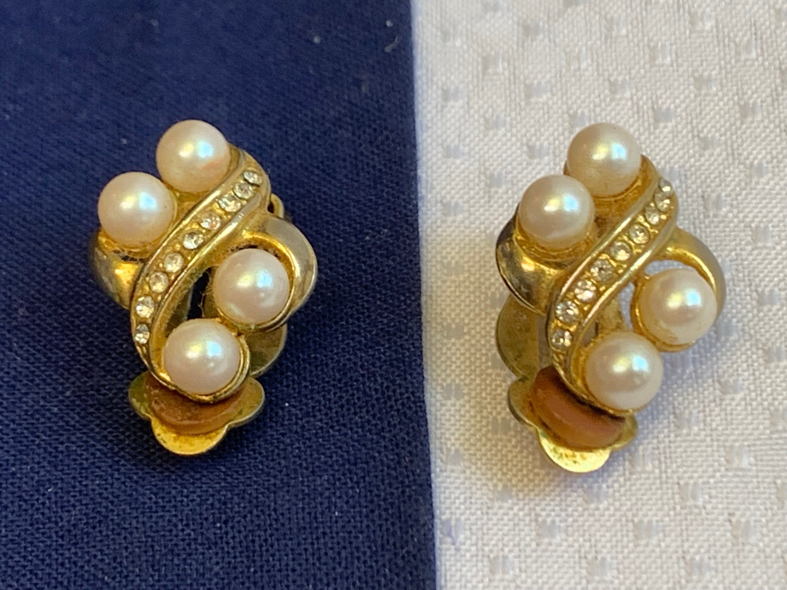 Vtg Clip-On Earring Lot Monet Sarah Coventry Avon Golden Faux Pearl / Gemstones