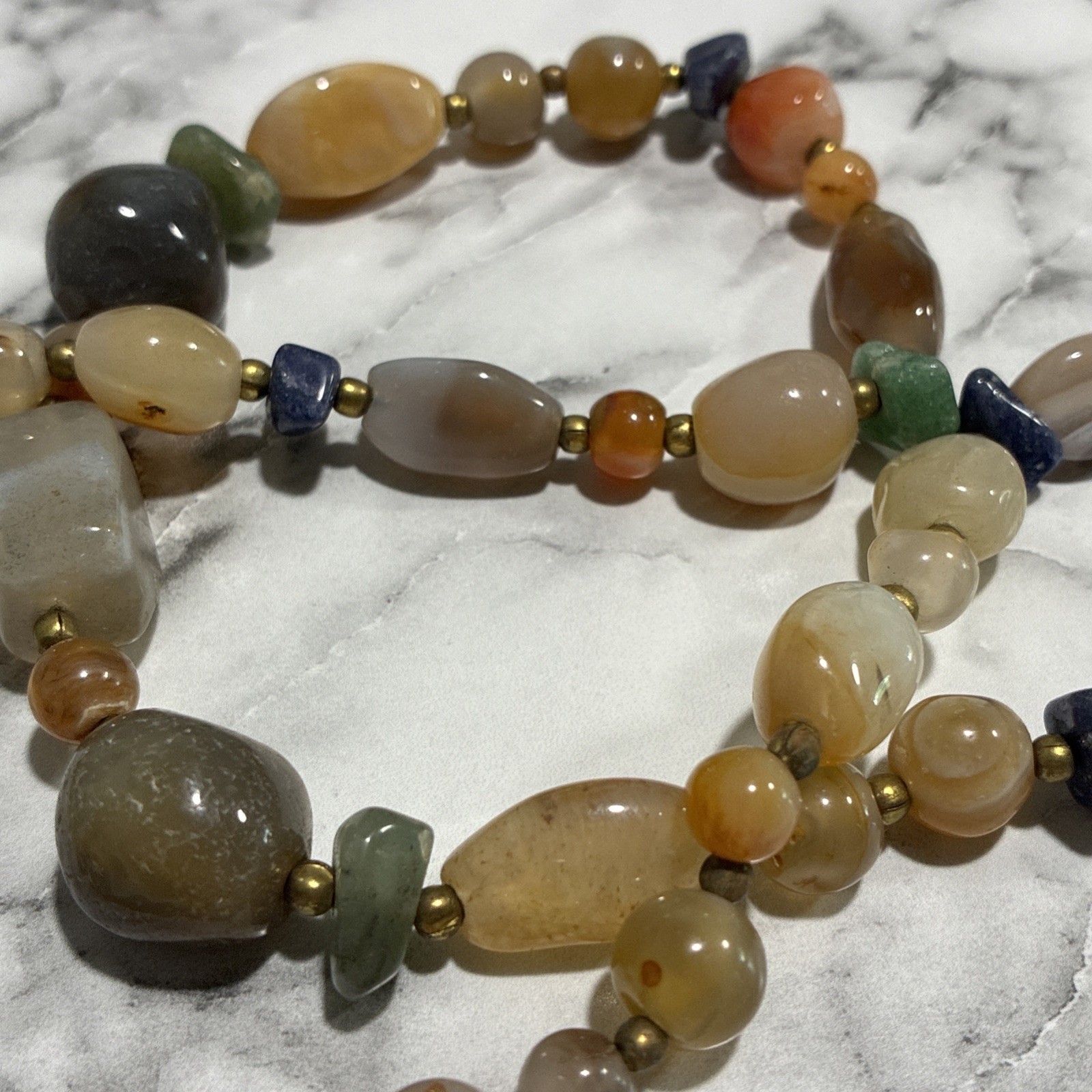 Estate Vtg. Semi Precious Stones, Different Sizes, Shapes, Colors Barrel Clasp ￼