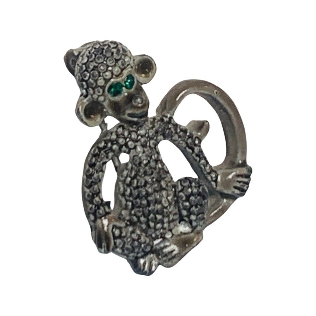 Monkey Brooch Pin 1” Silver Tone Whimsical Fairycore Jungle Figural
