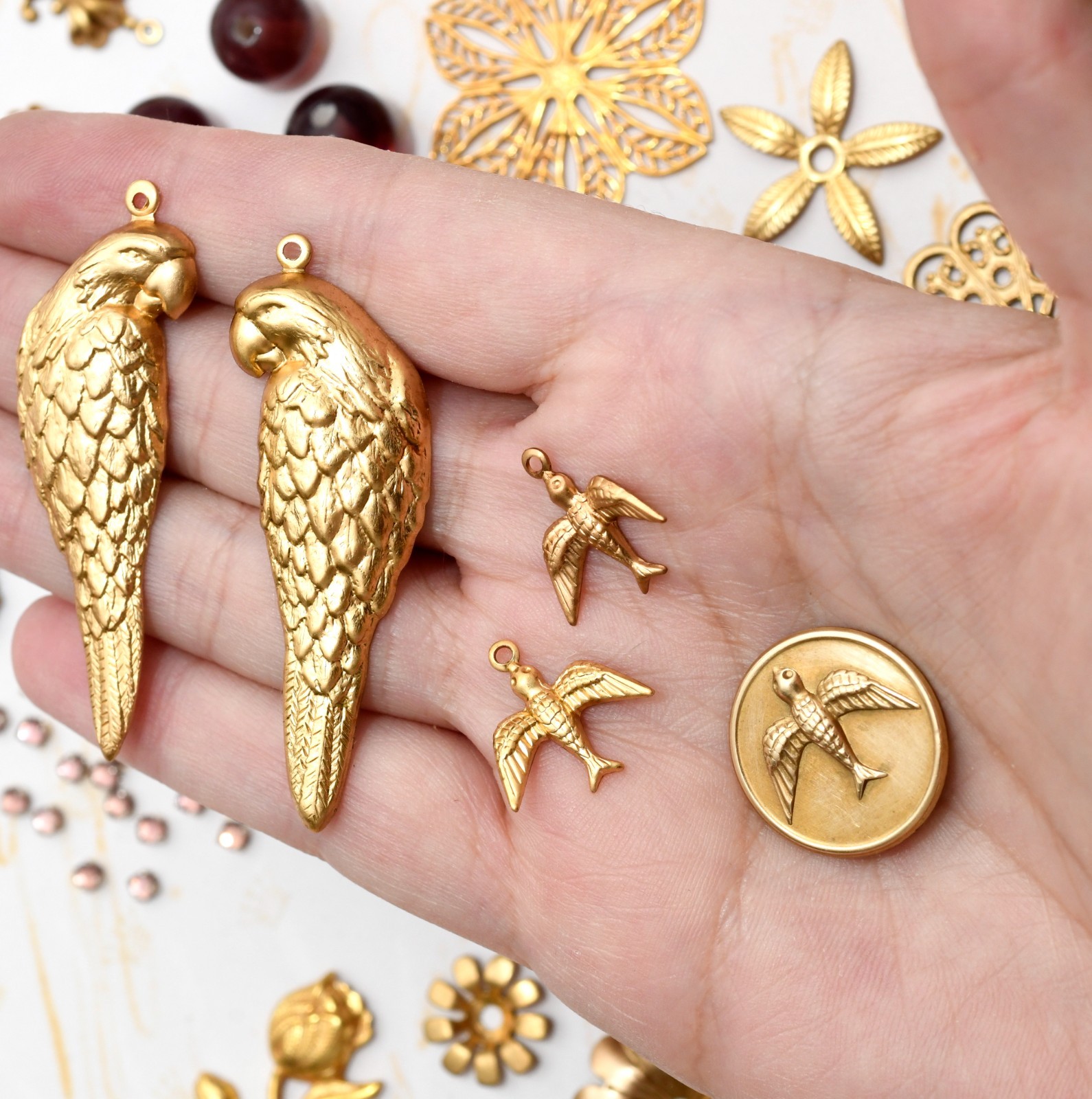 Vintage Lot Miriam Haskell Jewelry Parts Stampings Brooch Finding Necklace Beads