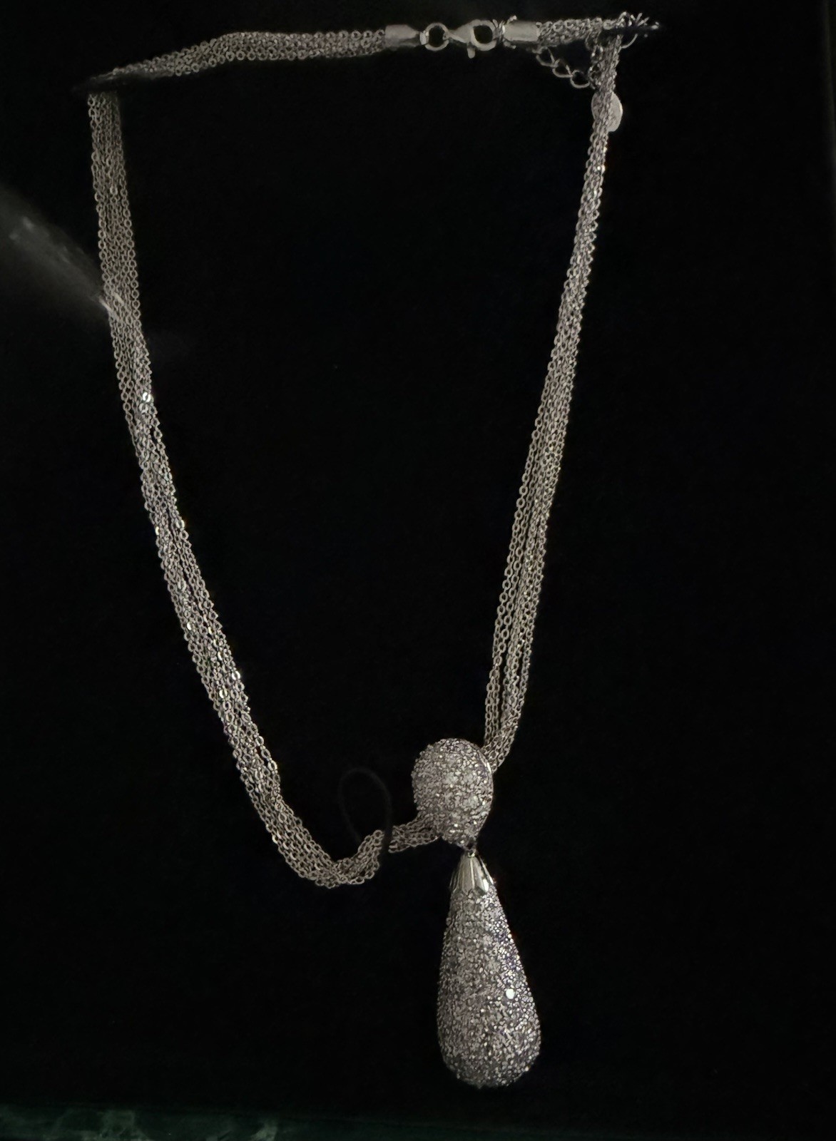 Suzanne Somers 2002 HSN Sterling Silver Multi-strand Clr CZ Large Drop Pendant
