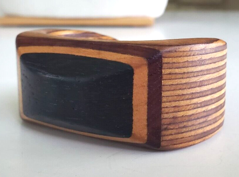Vintage Inlay Laminated Layered Wood Cuff Bracelet 4-7/8″ Size Small