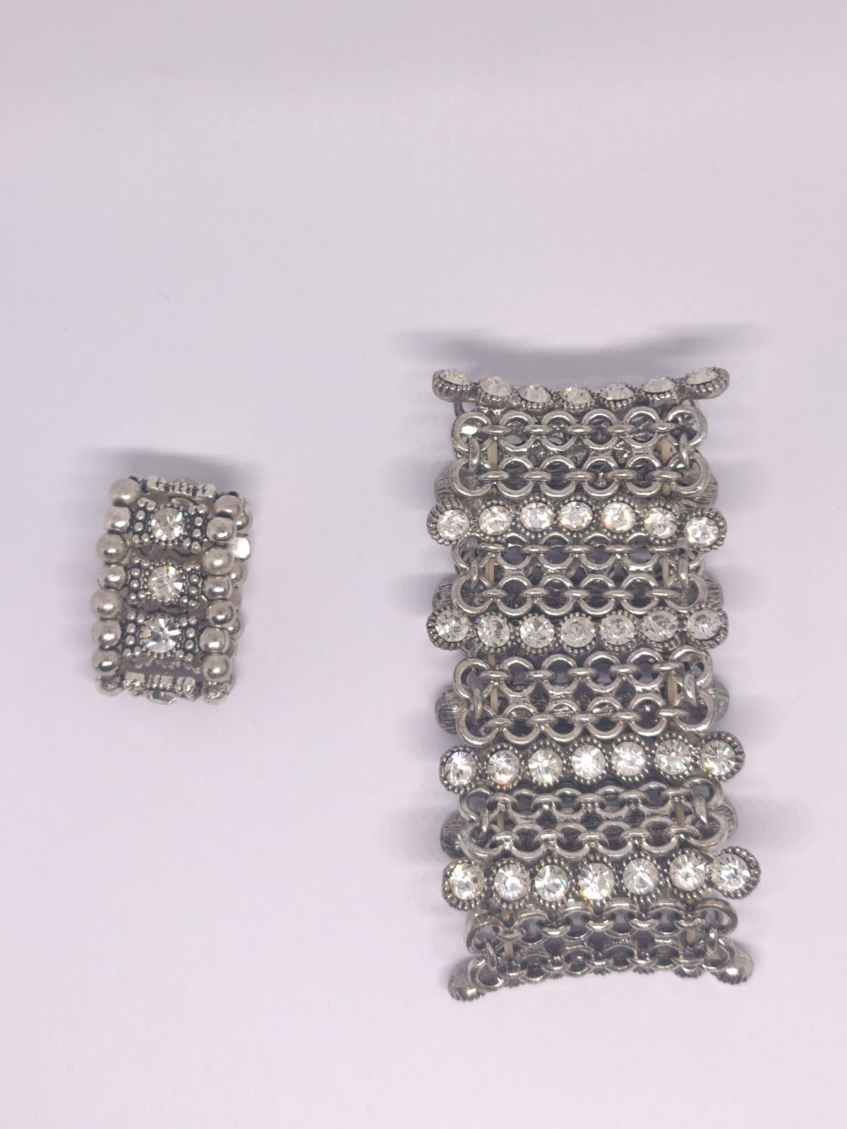 Beautiful Vintage Wide Rhinestone Bracelet – Silver Tone Statement Cuff – 93g