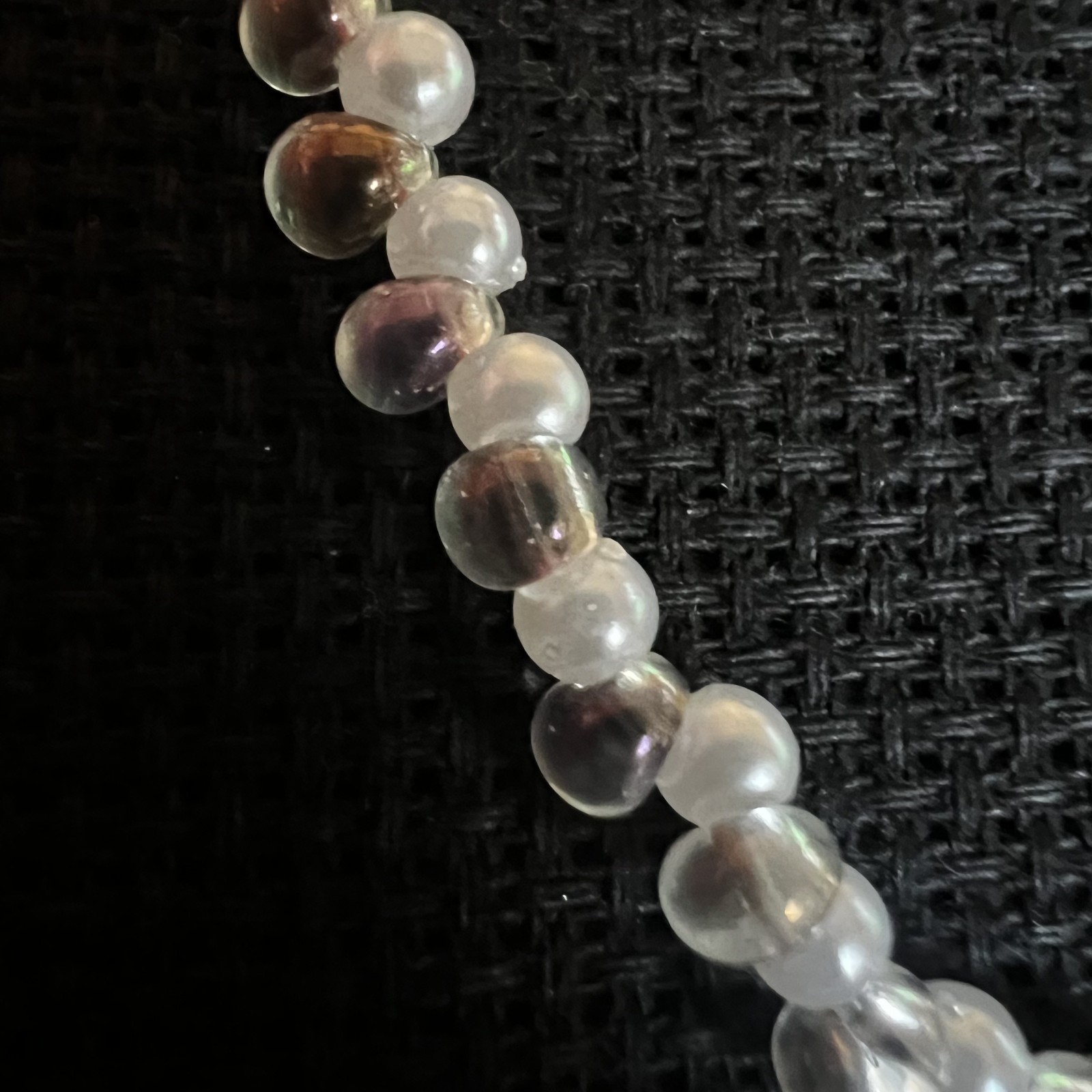Handmade fauxpearl clear glass deaded necklace gold tone clasp choker strand