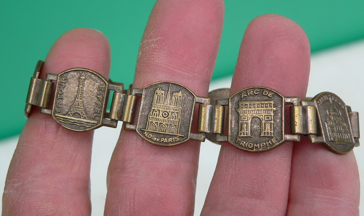 WWII Era Bracelet Souvenir PARIS France Historical Landmark Scene 1940s