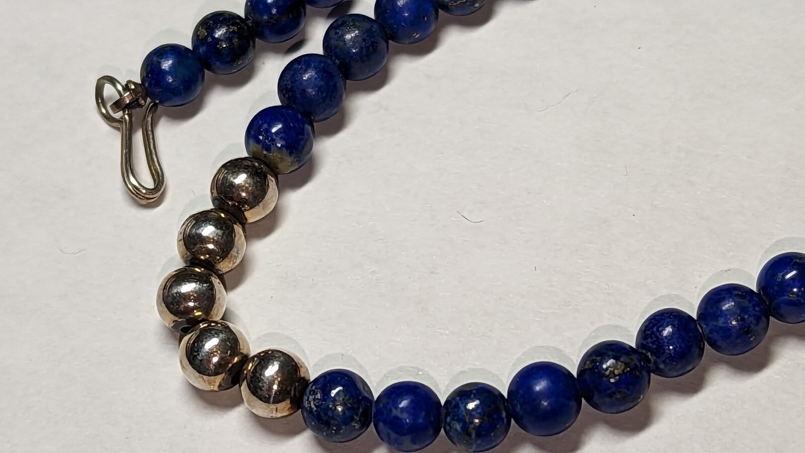 VINTAGE LAPIS LAZULI NECKLACE ABOUT 22 1/2″ LONG STERLING SILVER HALLMARKED
