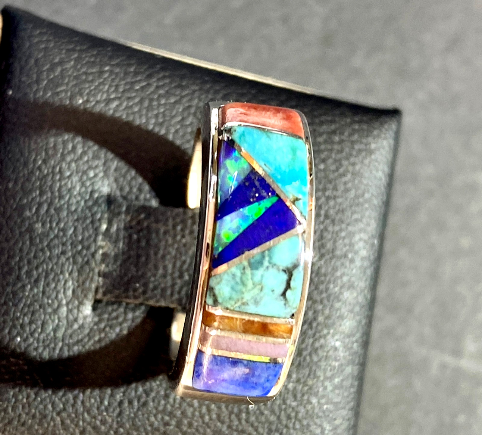 Vintage Sterling Navajo Earl Plummer Multi-Stone Channel Inlay Ring Size 7.5