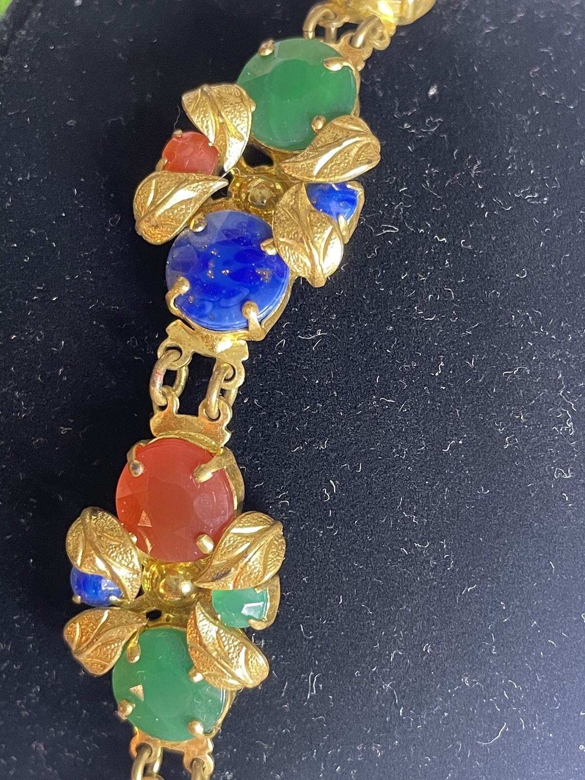Vintage 1930’s Faceted Czech Glass- Gilt Metal Faux Gemstone SIGNED