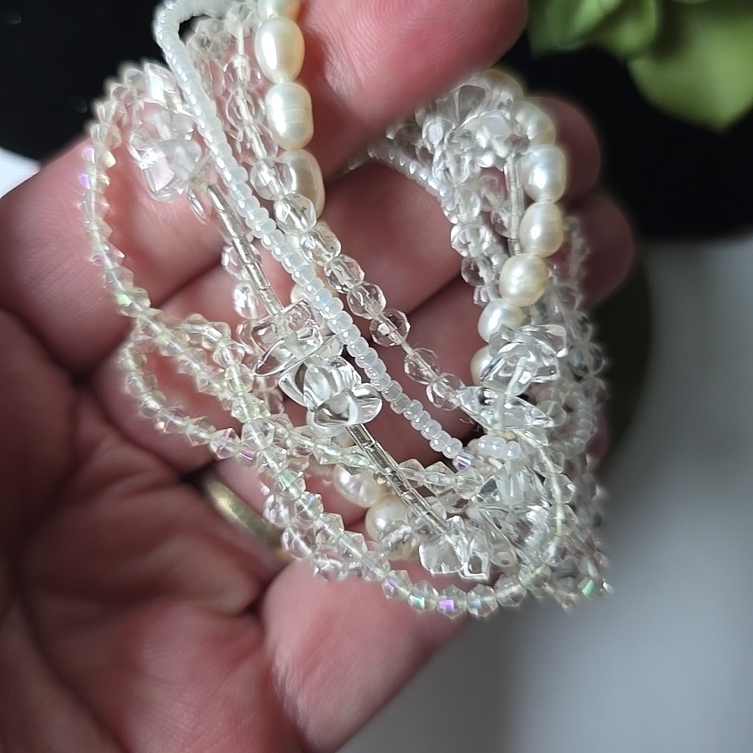 Vintage Freshwater Pearls Glass Quartz Stones Beaded Stretch Bracelets 6-7″ Wrst