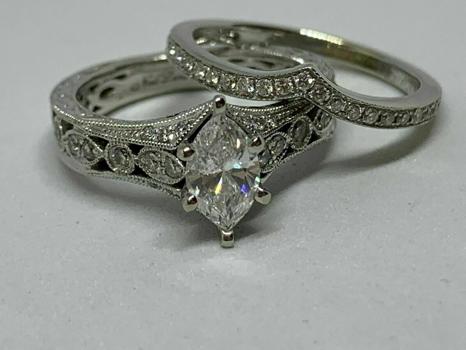 Marquise Cut Lab Created Diamond 14k White Gold Finish Wedding Bridal Ring Set