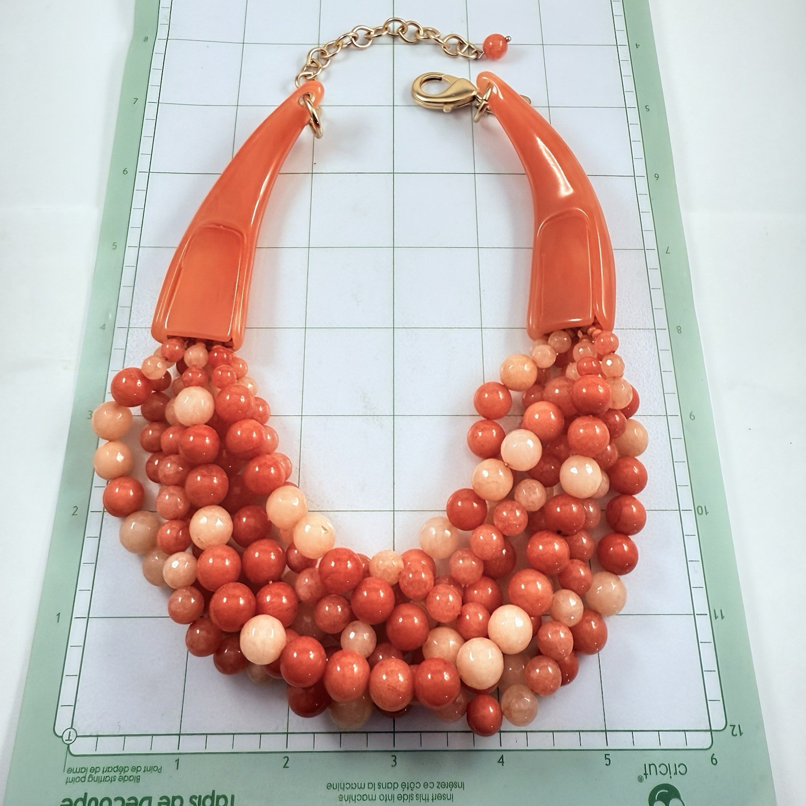 Vintage CHICO’S Signed Simulated Coral Glass Beaded Multi Strand Necklace 20″