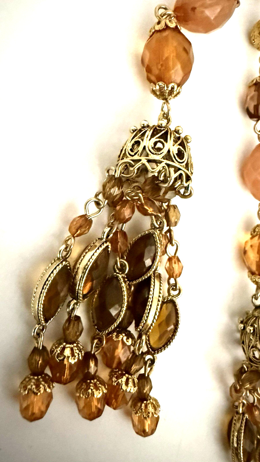 Vintage Robert Rose Gold Tone Amber Honey Beaded Lariat Style Pendant Necklace