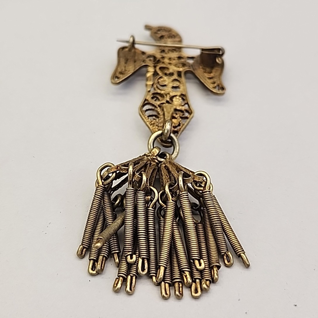 Vintage Eagle Brooch Gold Filled Filigree Tassel C Clasp Artisan Antique 3.5″