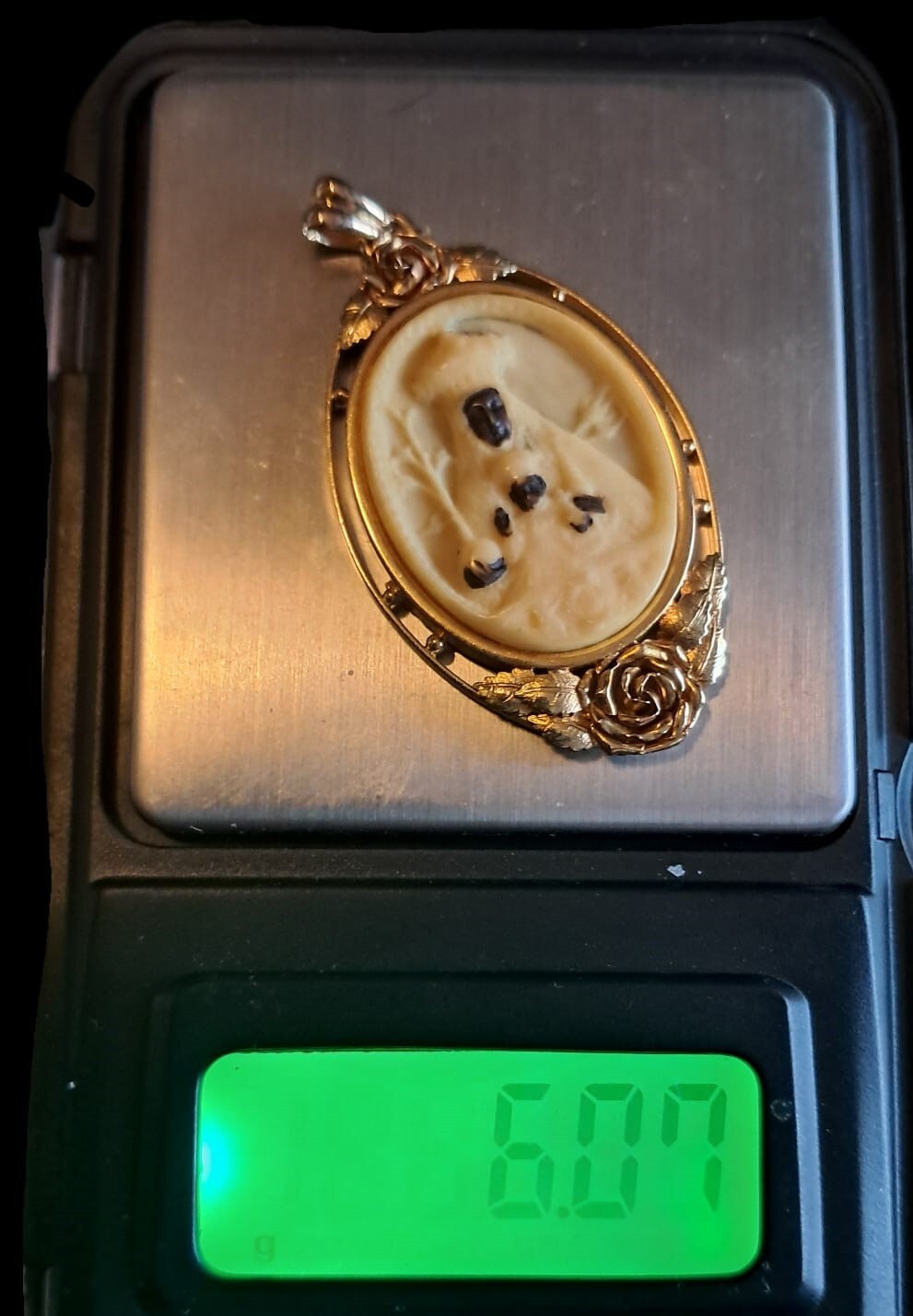 Fine Antique Art Nouveau 18K Gold Black Virgin Mary and Child Pendant Ca 1900