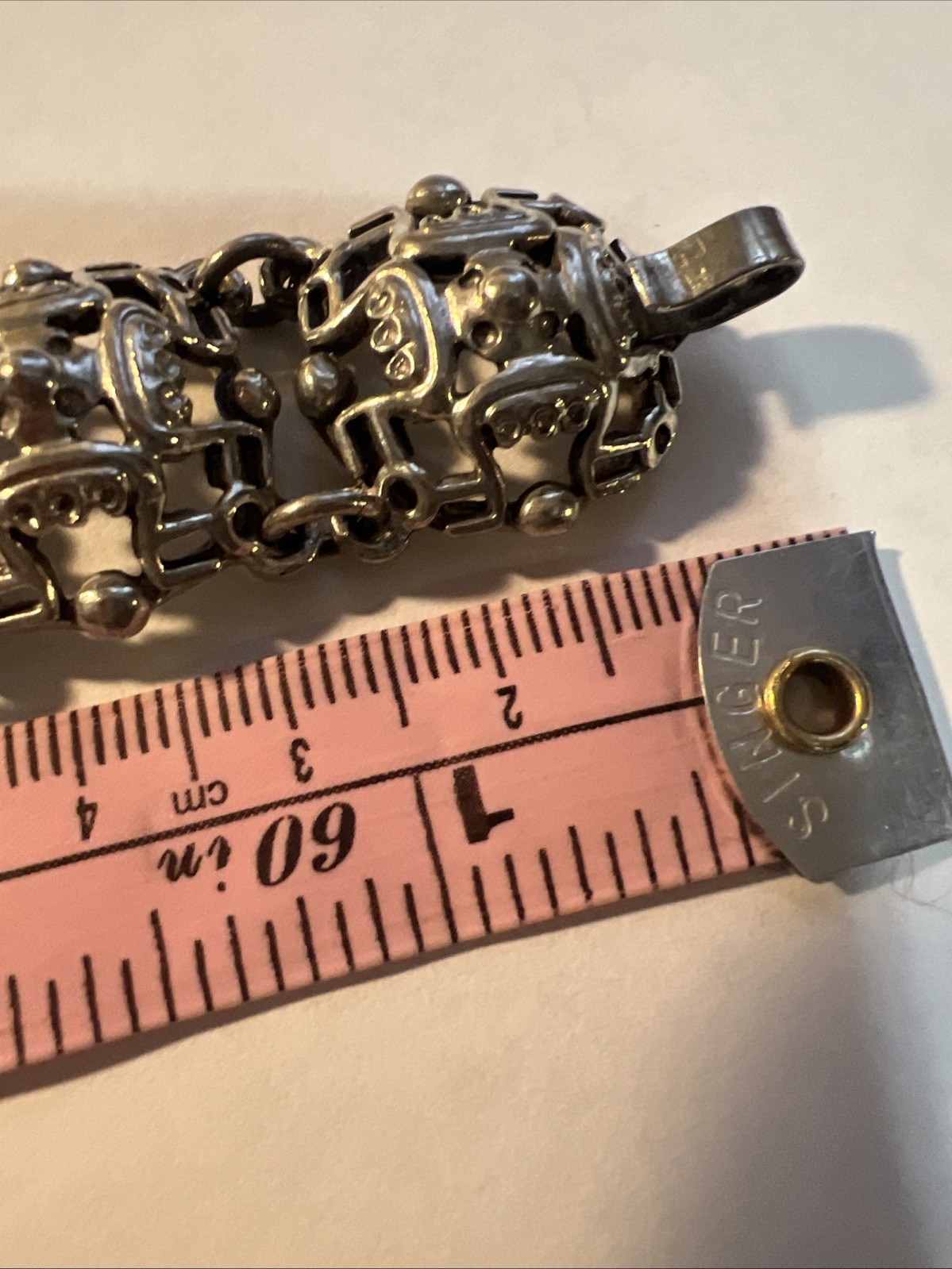Vtg Antique Art Nouveau Panel Link Bracelet Silvertone Cast 7” Hook Clasp