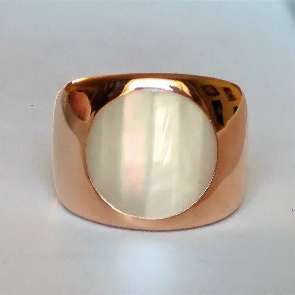 Designer Solid 18K 750 Rose Pink Gold Carved Mother Of Pearl Cocktail Ring 12.7g