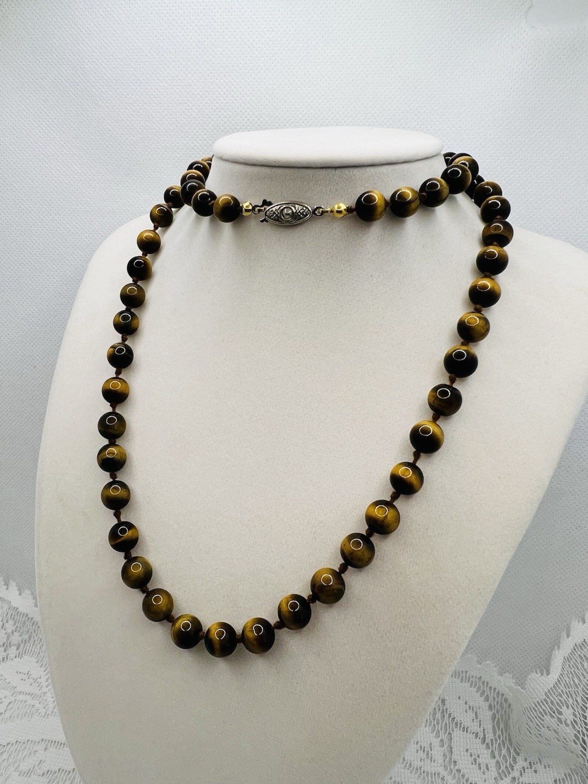 Vintage Knotted Tiger’s Eye Quartz Necklace Courage Protection Clarity
