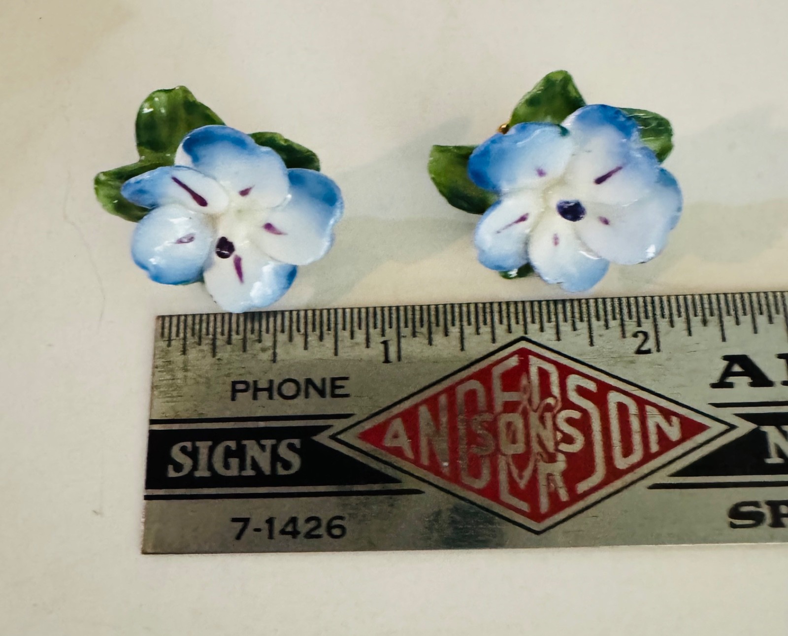 Vintage Dorothy Ann Porcelain Earrings Pansy HandPainted England Box Bone China