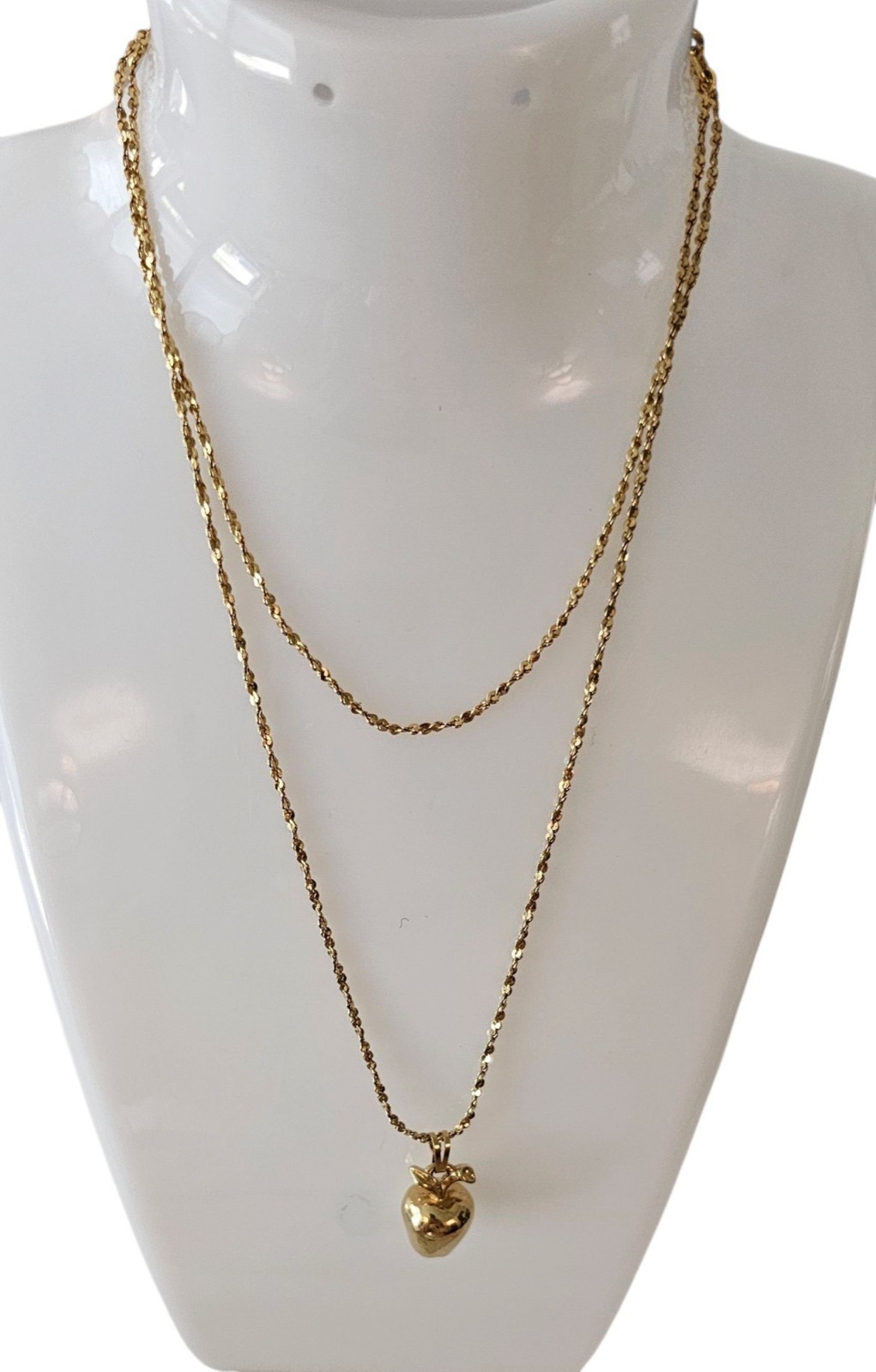 Monet Vintage Apple Charm Necklace, Sister Clasp Gold Tone Chain 24″ Long Signed