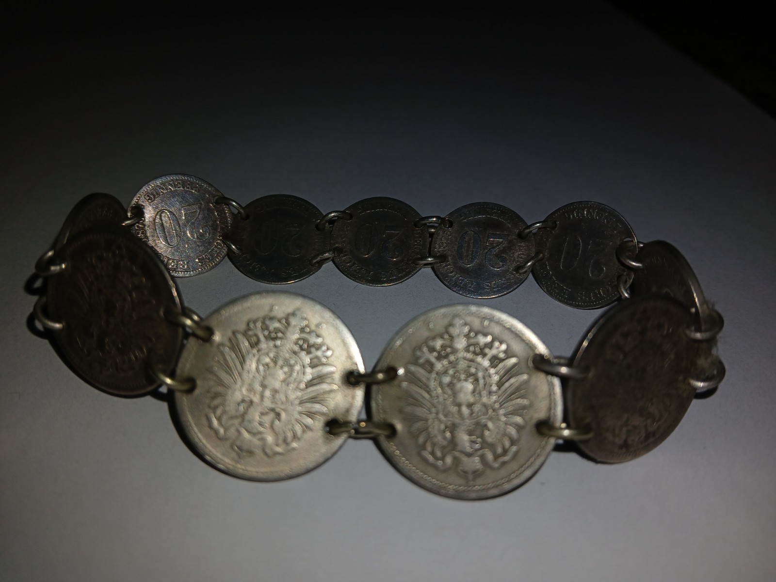900 Silver Antique 1874-1876 Germany Coin Link Bracelet 8″ 11 Coins 25g