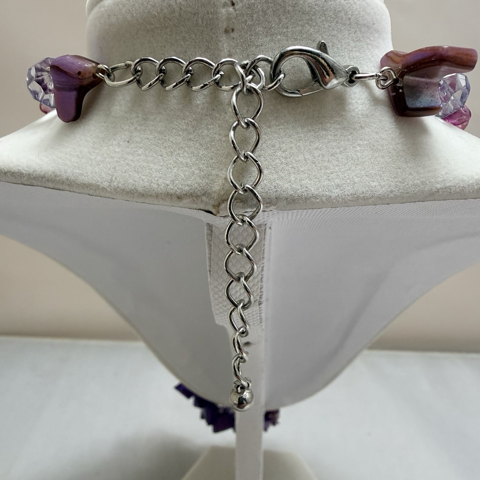 Vintage Purple Statement Necklace Chunky Bib Fringe Shell Glass Beaded Boho NEW