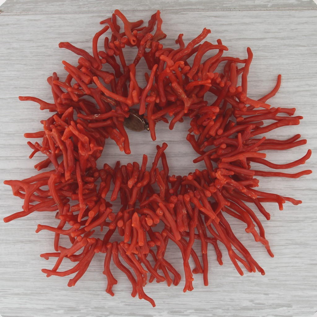 Vintage Coral Statement Necklace 835 Silver Coral Branch Fragment Beads 29″