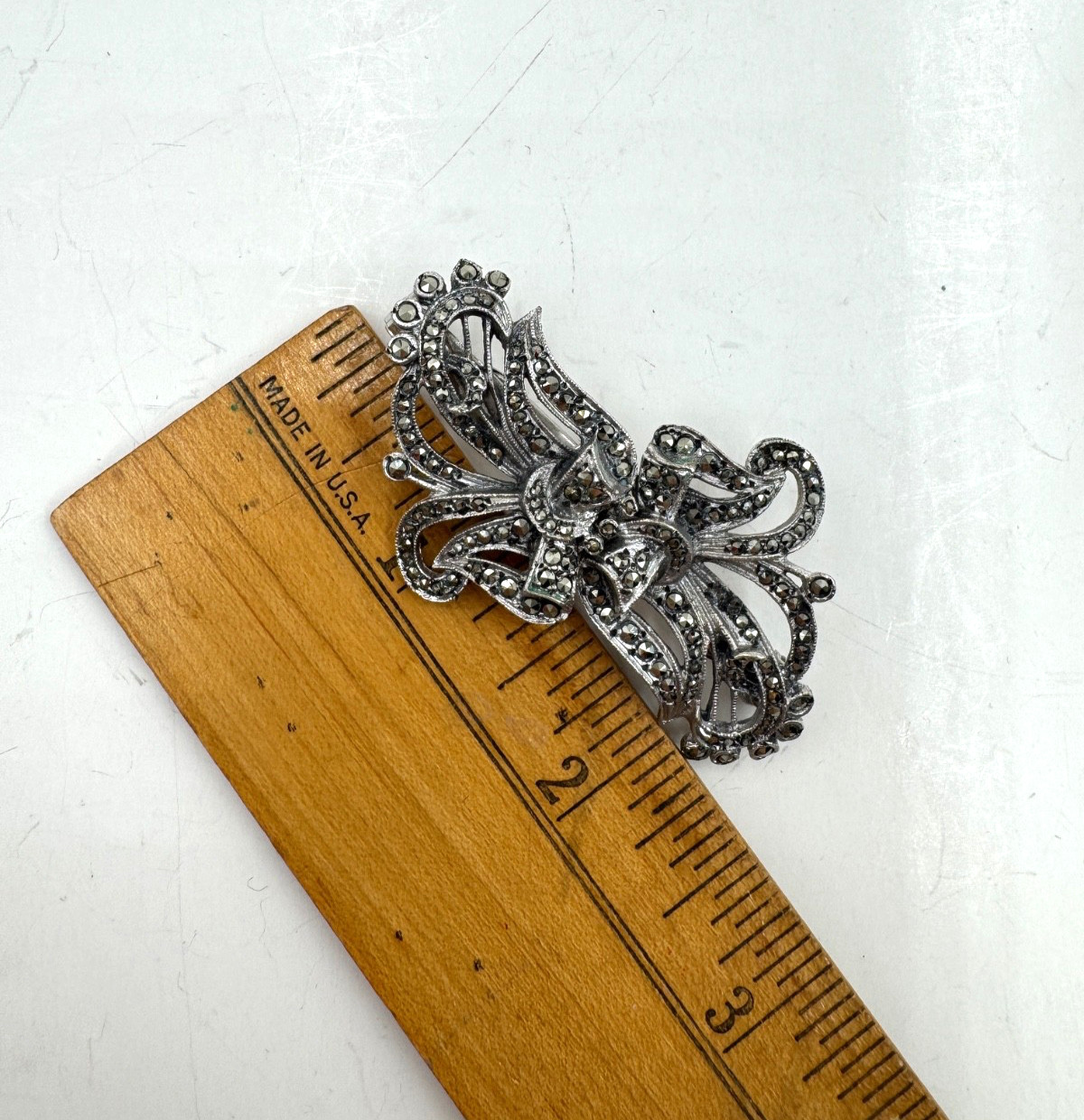 UTMOST RARE ANTIQUE ART DECO DUETTE BROOCH 2 DRESS CLIP MARCASITE STERLING SLVER