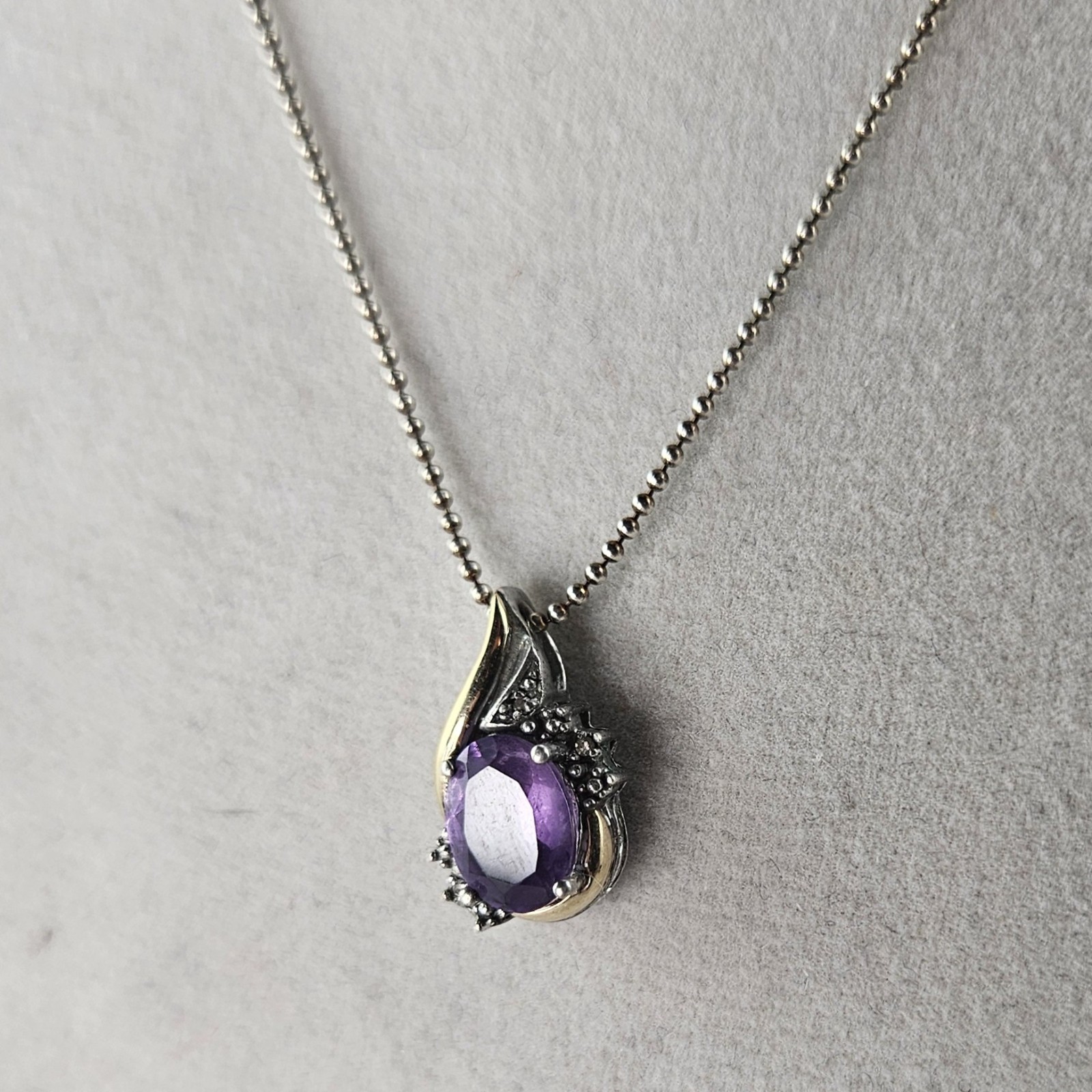 Sterling Silver & 10K AV Gold Pendant with Amethyst & Chain 16 in 3.0g [8820]
