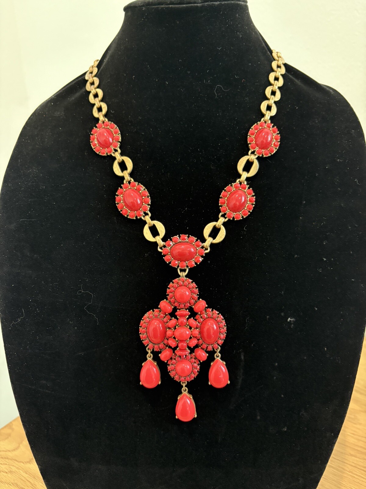 Stella Dot Necklace Sardinia Red Coral Removable Pendant 22-24” Gold Tone