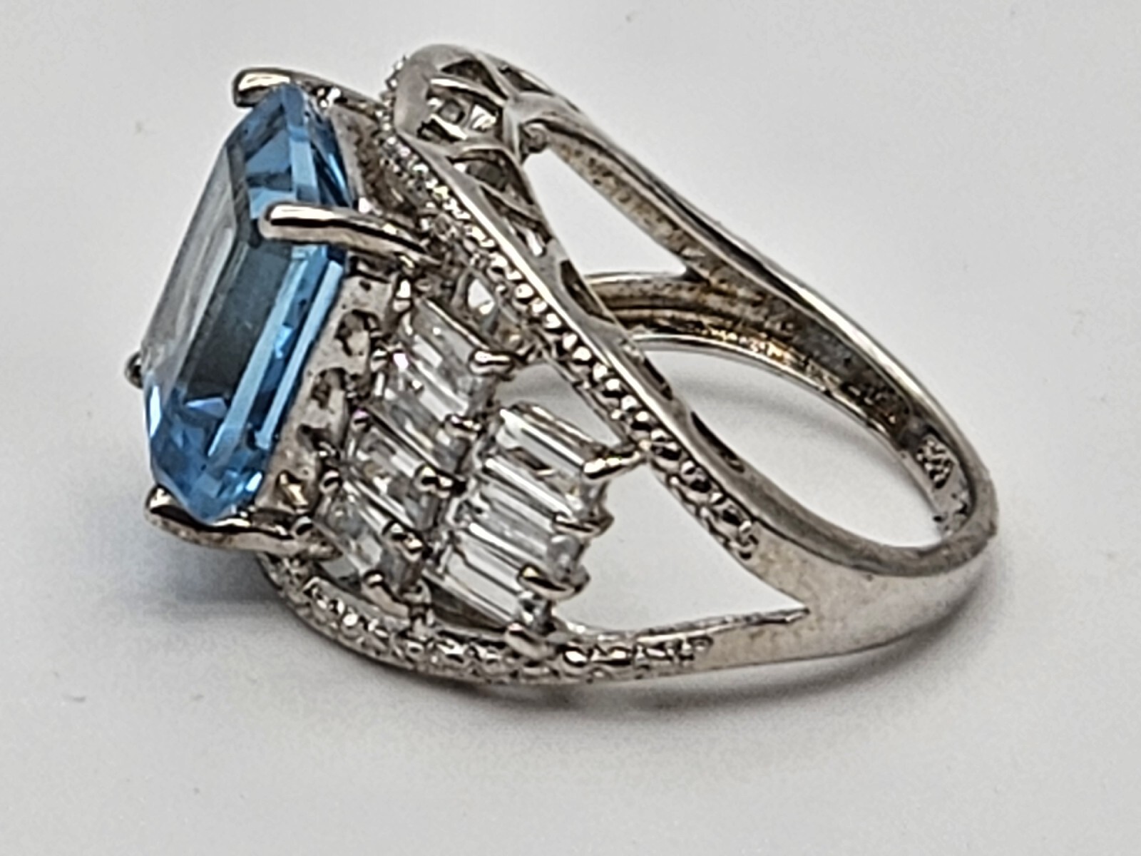 Chuck Clemency STS Sterling Silver Blue Topaz Cubic Zirconia CZ Ring Size 8