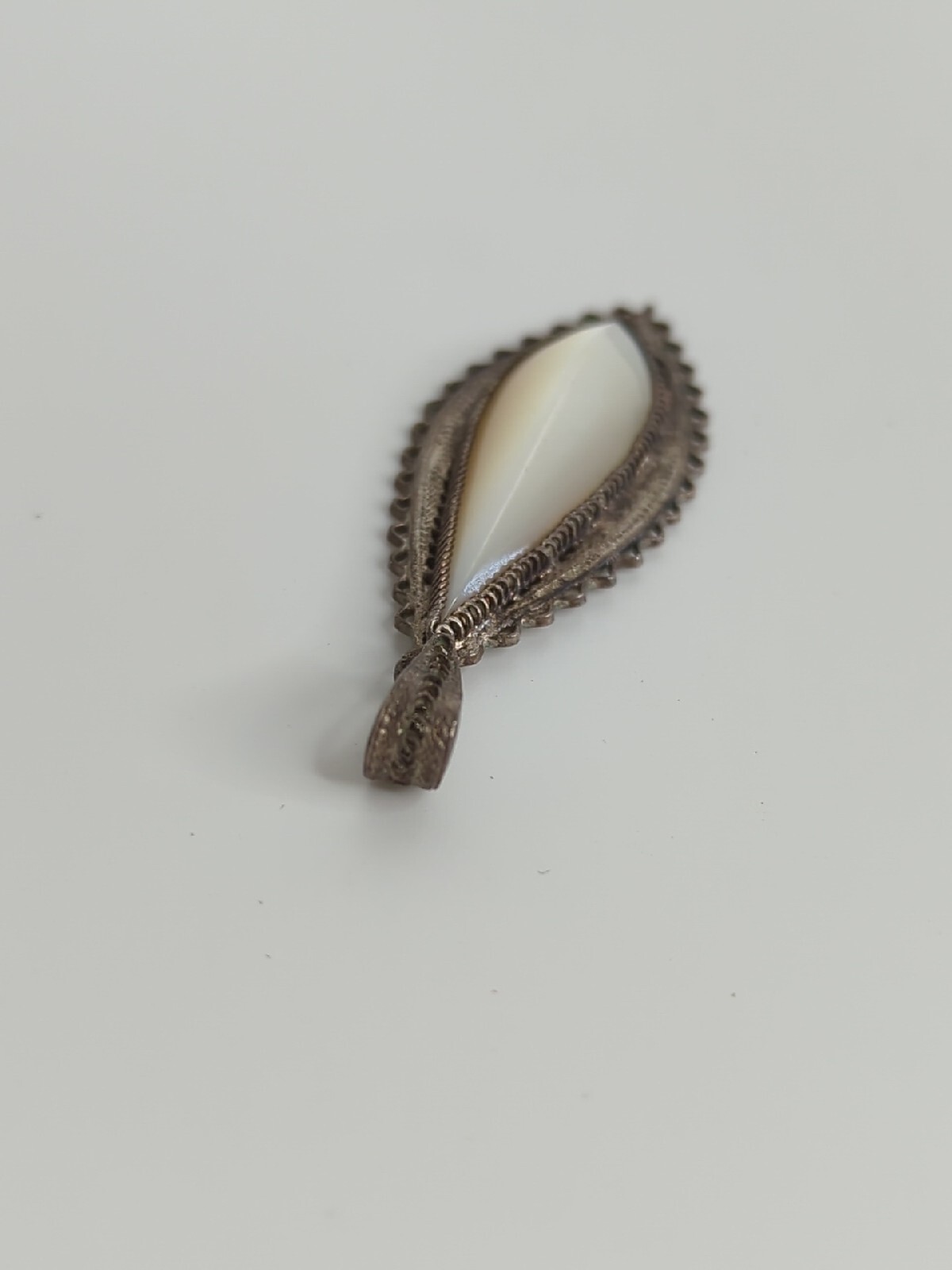 Antique Sterling Silver and Mother of Pearl Filigree Pendant Estate Heavy 6g A53