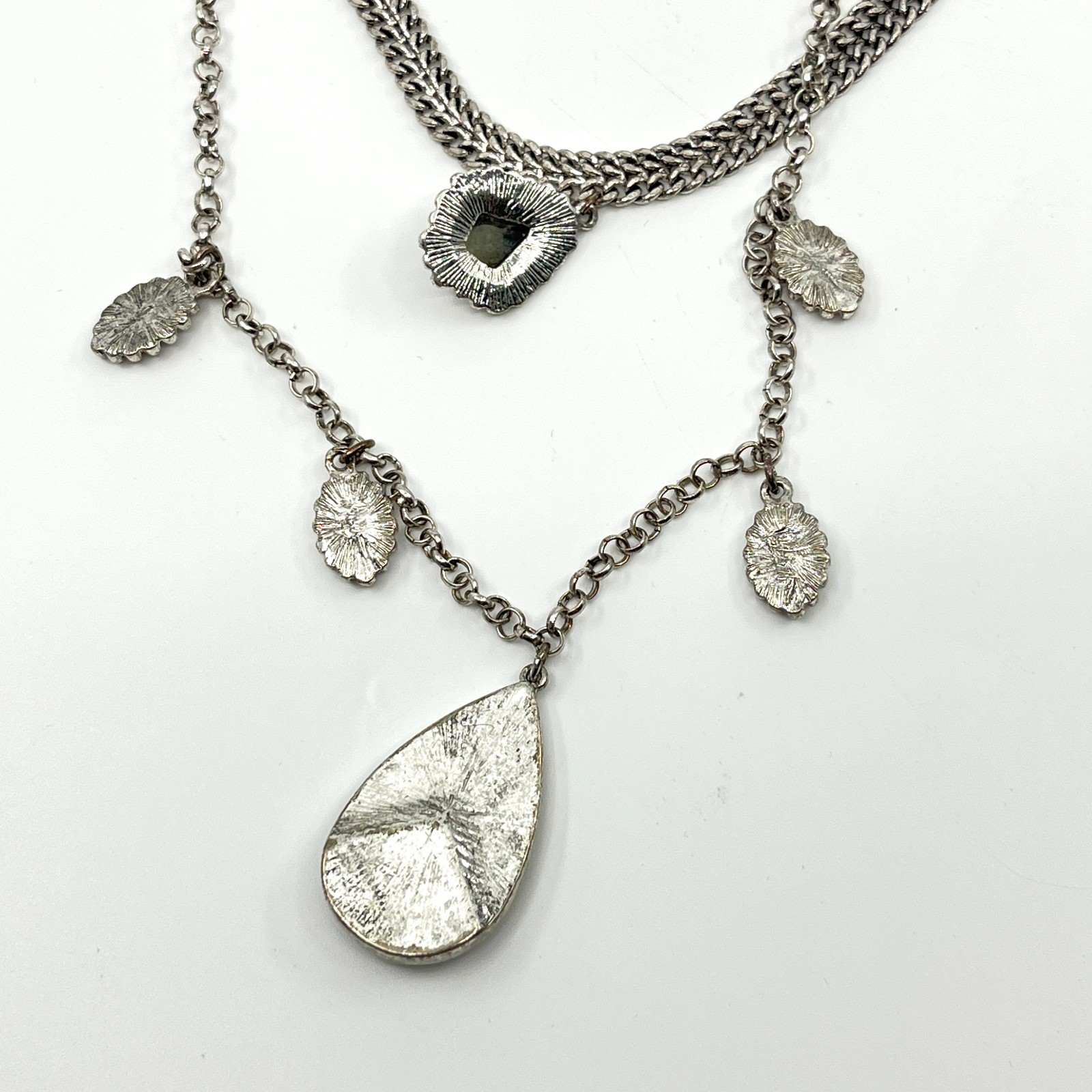 VTG Shyanne Southwest Boho Silver Tone Multi-Layer Mixed Stone Faux Fur Necklace
